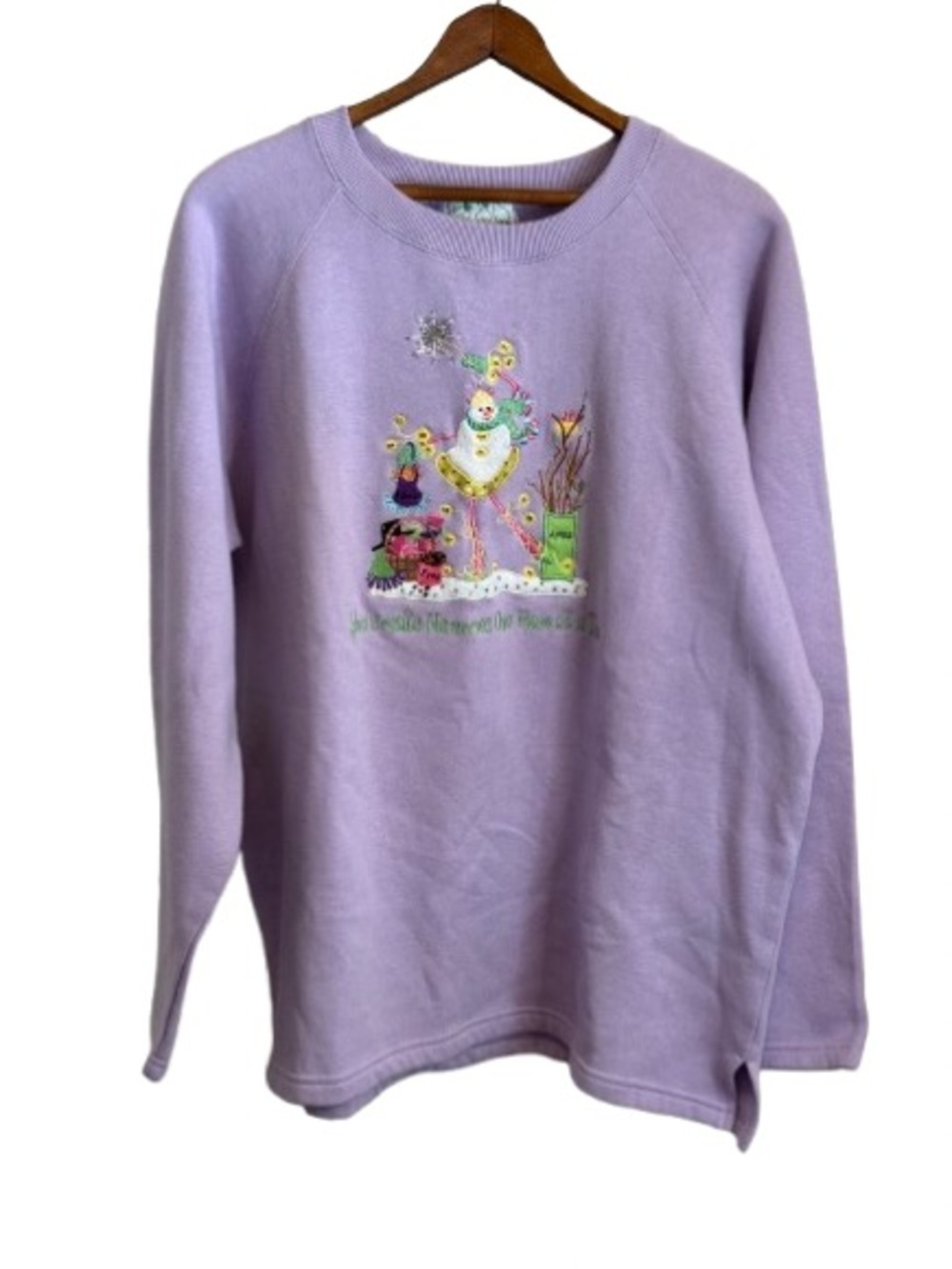 The Quacker Factory XL NWOT Lavender Snowman Sweatshirt Fleece Embroidered - Picture 3 of 9